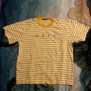 Obey Yellow and White Embroidered Shirt - Medium